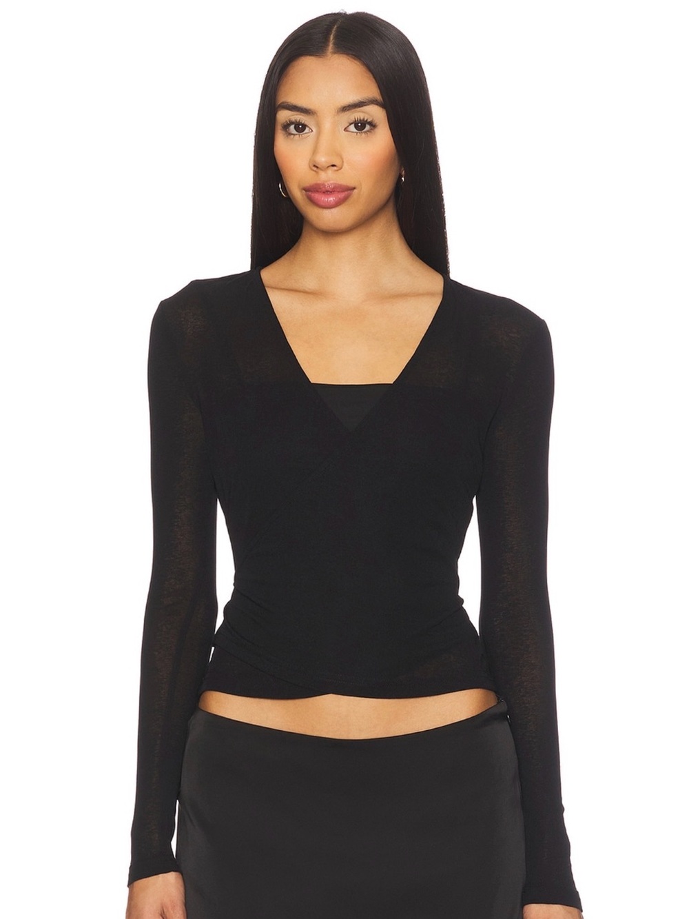 Black Long Sleeve V-Neck Women's Top